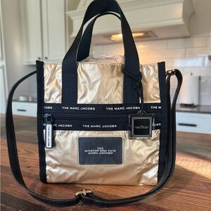 Marc Jacobs Ripstop Mini Crossbody Tote – Metallic Gold with Black Accents -